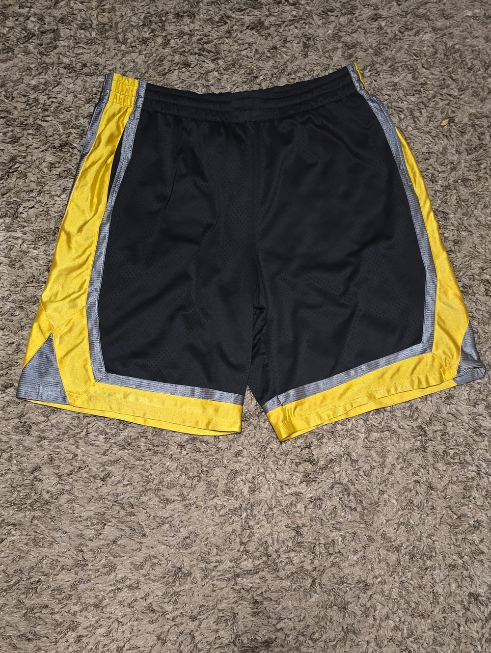 Men's Black Athletic Mesh Shorts with Yellow Trim